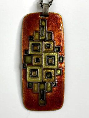 Vtg ELFI MULLER Vienna Austria MCM 3" Pendant NECKLACE Geo COTTAGECORE Festival